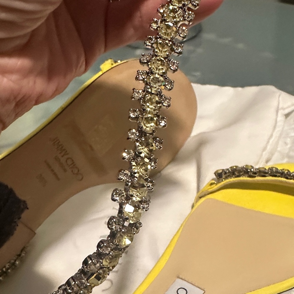 Jimmy Choo Yellow Heels with Crystal Accents - Picture 3 of 4